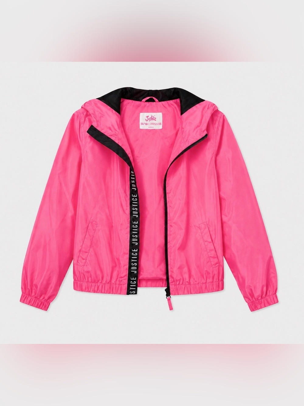 Justice Hot Pink Hooded Windbreaker with Black Trim